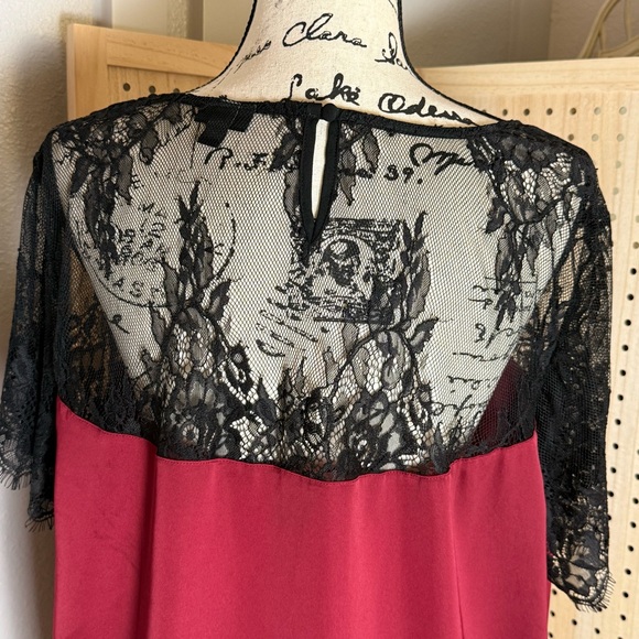 Torrid Burgundy Lace Yoke Blouse Size 2 plus romantic sheer black lace - Picture 5 of 9